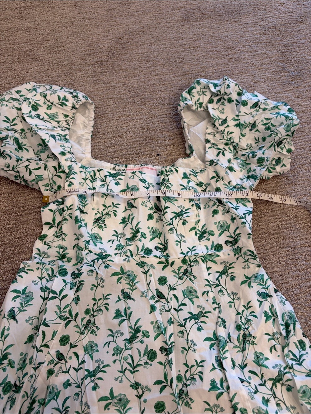 HILL HOUSE HOME X LA COQUETA Women's Green Bird Floral Matilda Dress Size S - Picture 8 of 14